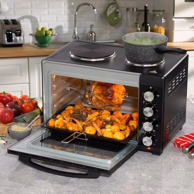 Daewoo Mini Countertop Electric Cooker with Grill and Timer in Black