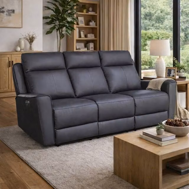 Aspire Rivington Real Leather 3 Seater Power Recliner Sofa with USB Charging in Anthracite Grey – 1
