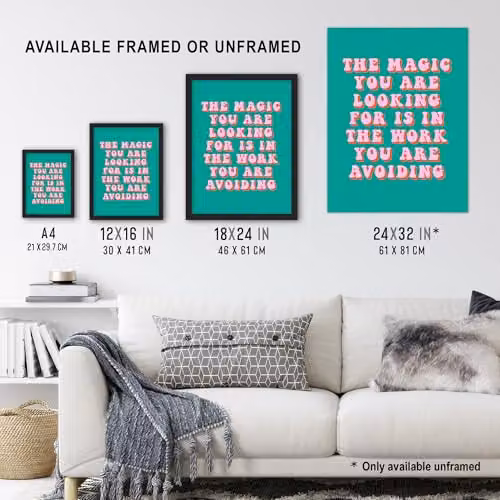 Artery8 Magic Work Avoiding Pink and Green Quote Wall Art Poster Print on Thick Paper, W/H: 46 x 61 cm – 3