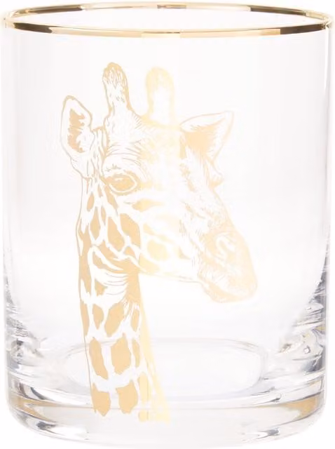 Orsina Giraffe Print Handcrafted Glass Tumbler, 380ml, Transparent and Gold