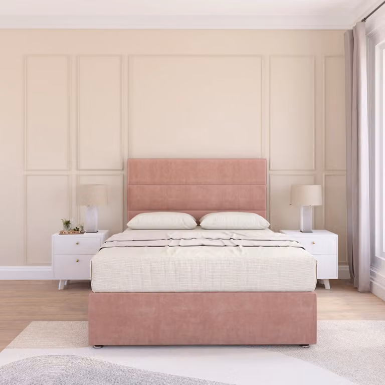 Sloomy Watson Pink Velvet Chesterfield Divan Bed Base with Headboard and Footboard, Small Double, W/D/H: 120 x 200 cm