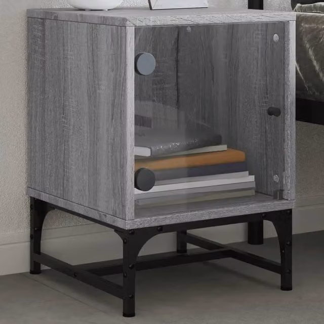 Berkfield Home Elegant Bedside Cabinets with Glass Doors, 2 Pack, Grey Sonoma, W/D/H: 35 x 37 x 30 cm – 1