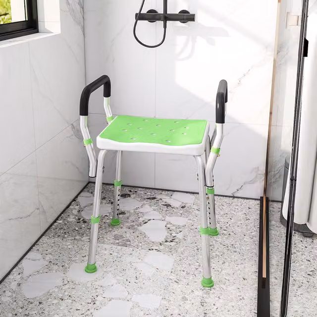 HOMCOM Adjustable Height Aluminium Bath Chair in Green