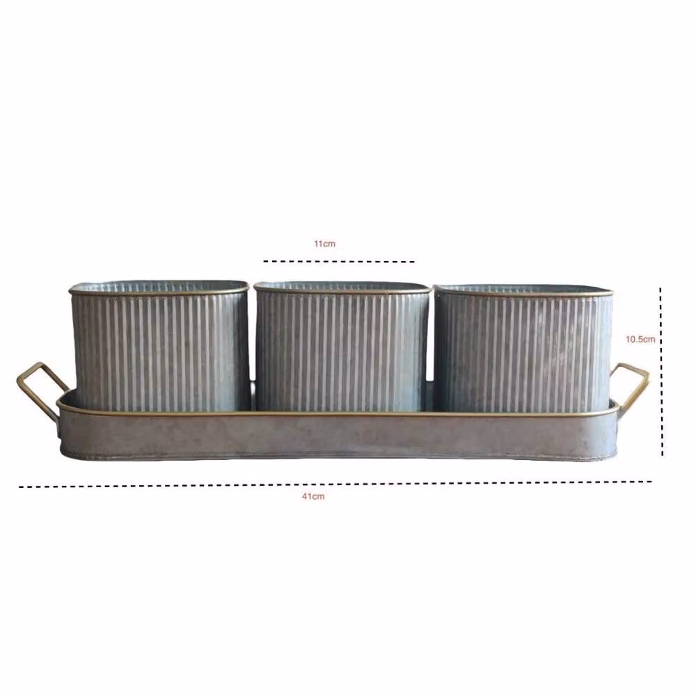 FLAVORA 3 Pack Metal Window Box Herb Planters with Tray in Grey and Gold – 2