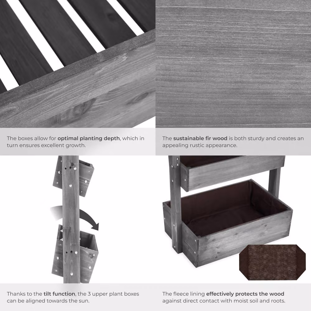 tectake Wooden Raised Bed Planter in Grey, W/D/H: 140 x 45 x 45 cm – 4