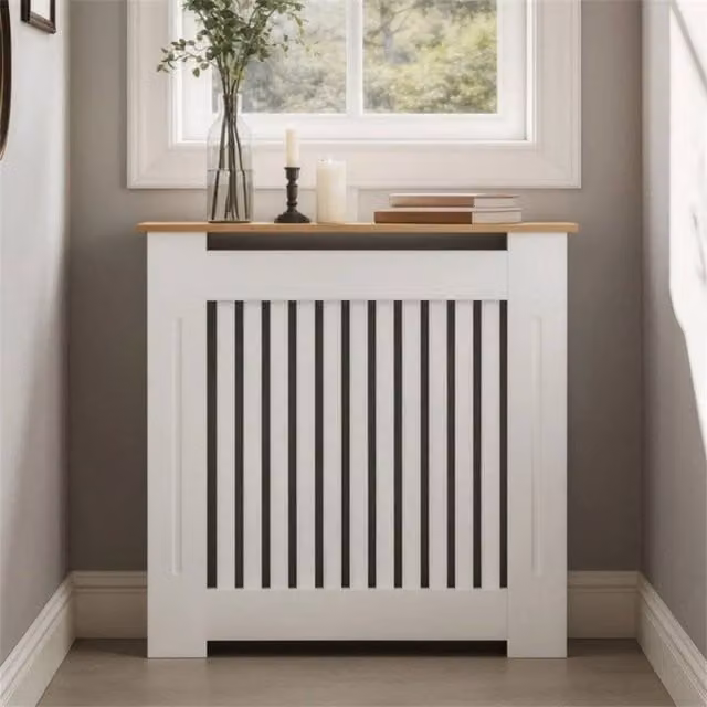 Hinsinc Vertical S Tall Wooden Radiator Cover Cabinet in White, W/D/H: 78 x 20 x 83 cm