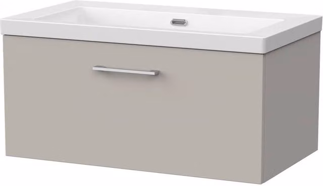 Balterley Pershall Wall Mounted 1 Drawer Vanity and Fireclay Basin in Pebble Grey, Width: 80 cm