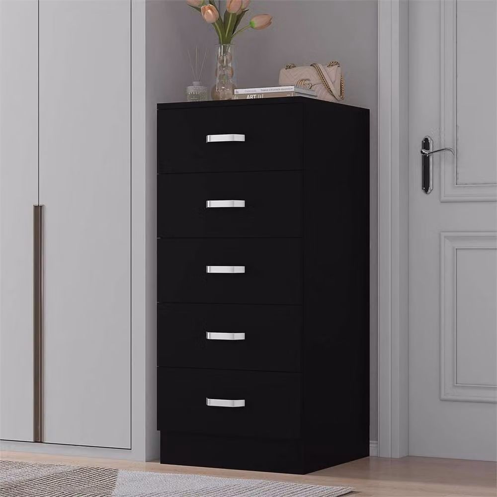 Nordara 5 Drawer Chest in Matt Black with Curved Metal Handles – 4
