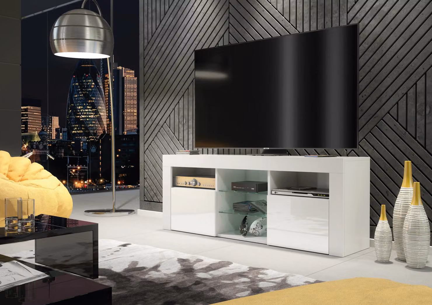 Creative Furniture Modern White High Gloss TV Unit W: 145 cm, H: 53 cm, D: 35 cm – 2