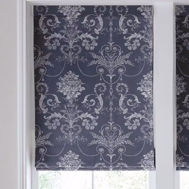 Laura Ashley Josette Made to Measure Blackout Floral Roman Blind in Midnight Blue
