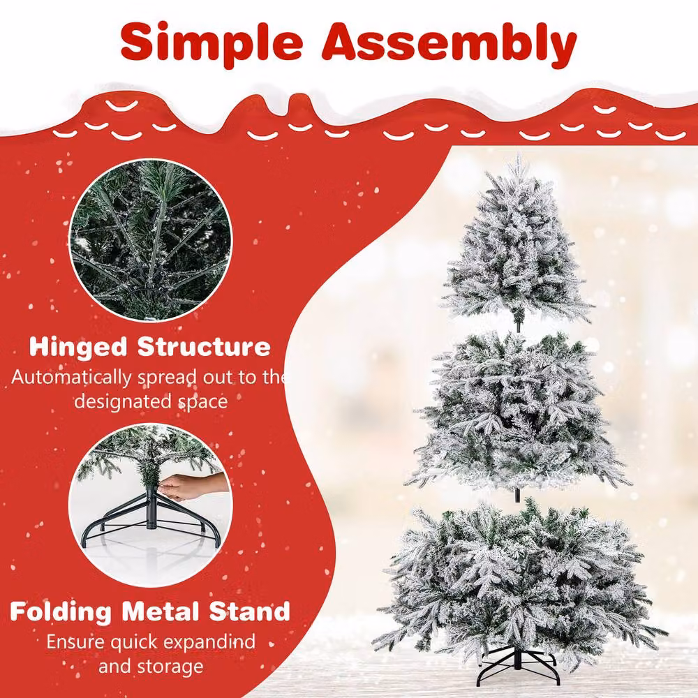 Costway Pre-lit Hinged Artificial Christmas Tree in White, Height: 180 cm – 7