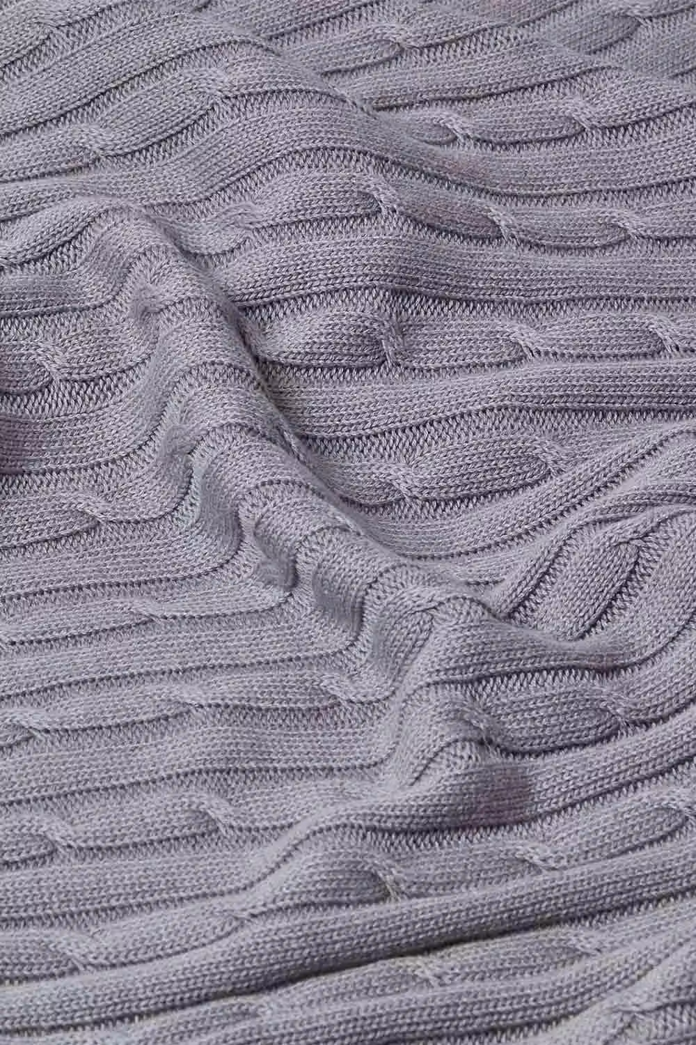 Homescapes Grey Cotton Cable Knit Throw Vintage Blanket, W: 150 cm, L: 200 cm – 3