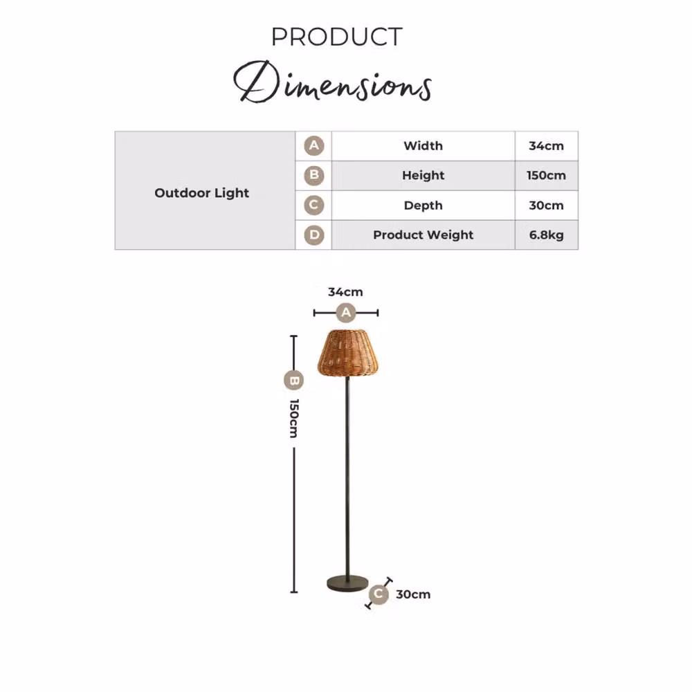 FurnitureboxUK Sundara Rattan Solar LED Outdoor Floor Light in Black with Remote Control and Dimmer, H: 150 cm, W: 34 cm, D: 34 cm – 4
