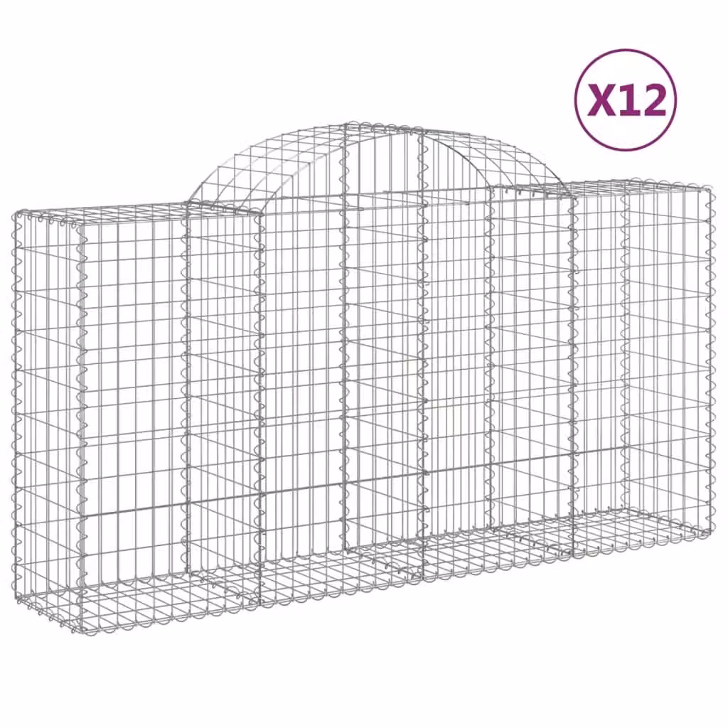 Berkfield Home Arched Gabion Baskets, 12 Piece Set, Silver Galvanised Steel, W/D/H: 200 x 50 x 100/120 cm – 2
