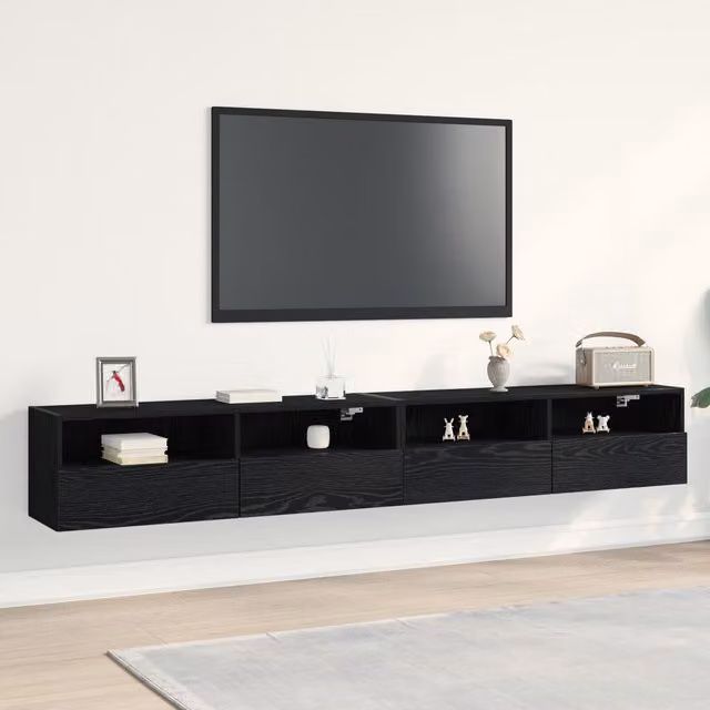 Berkfield Home Set of 2 Modern Black Oak Wall Mounted TV Cabinets, W/D/H: 100 x 30 x 30 cm