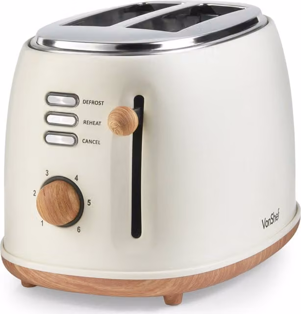 VonShef 2 Slice Toaster in Beige and Blue with Cable Storage