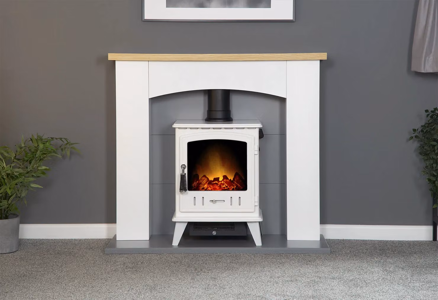Adam Fires & Fireplaces Adam Huxley Electric Stove in White Enamel with Pure White & Grey Finish, 39 Inch – 3