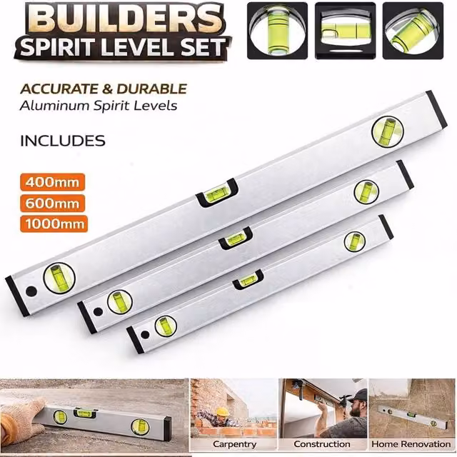 ATEK 3 Pack Shock Proof Silver Aluminum Alloy Magnetic Torpedo Spirit Level Set – 1