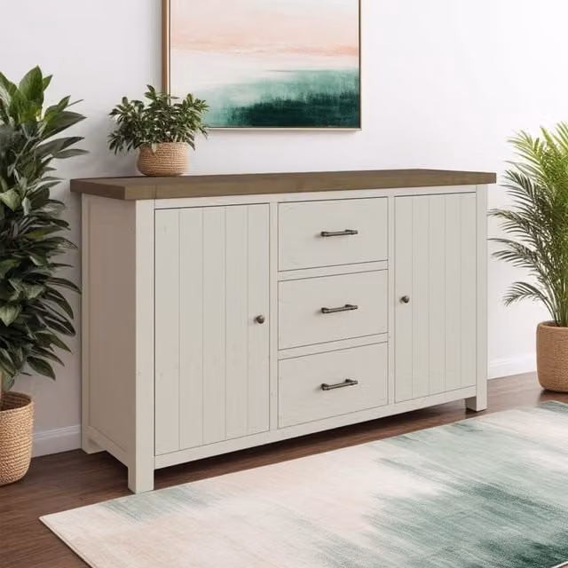 FWStyle Solid Reclaimed Pine Sideboard in Truffle Finish, Width: 153 cm