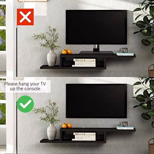 HOMCOM Minimalist Wall Mounted Floating TV Unit in Black and Grey Matt Finish – 4