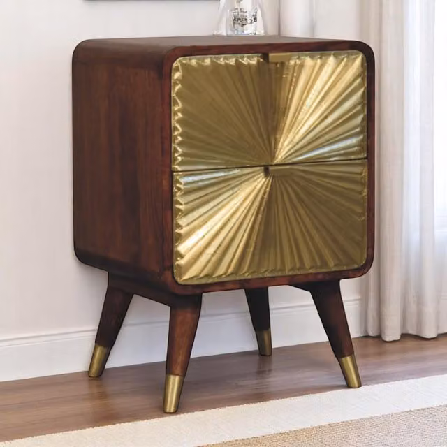 Artisan Furniture Mango Wood Geometric Nightstand in Brown