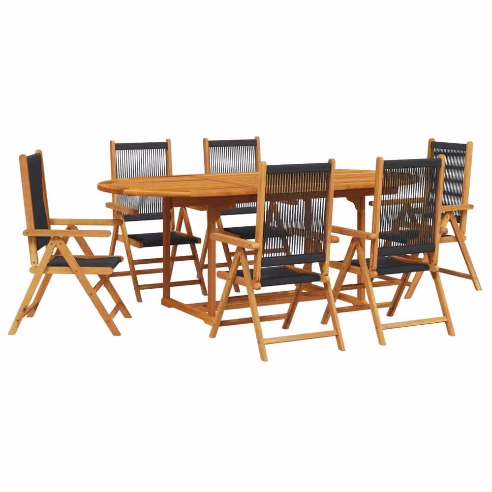Berkfield Home 7 Piece Modern Garden Dining Set in Black Polypropylene and Acacia Wood – 2