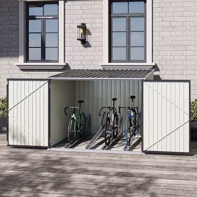 Breeins Galvanised Steel Pent Garden Bicycle Shed in Black