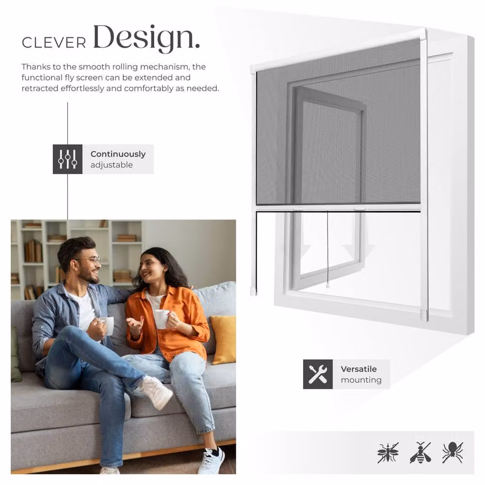 tectake Aluminium Fly Screen Roller Blind in White, W: 90 cm x H: 160 cm – 3