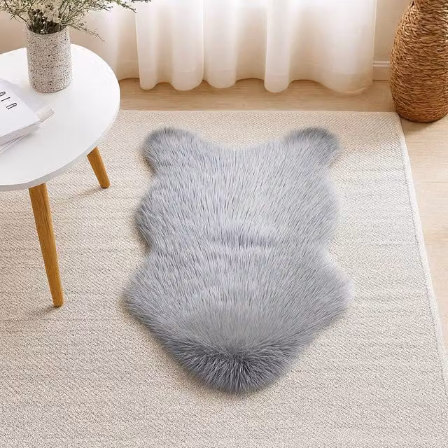 Voltico Faux Fur Sheep Rug in Grey and Silver, W: 91 cm, D: 58 cm – 1