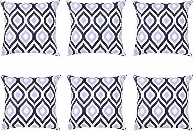Gardenista Graphic Printed Outdoor Garden Scatter Cushion in Black, Grey and Blue, Set of 6