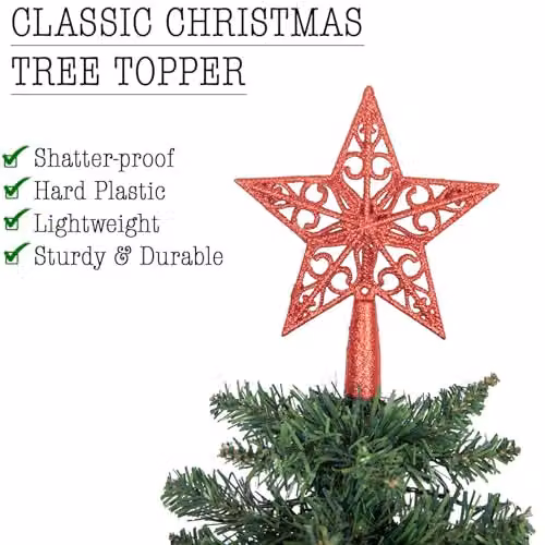 Shatchi Red Glitter Star Christmas Tree Topper, 14.5 cm – 3