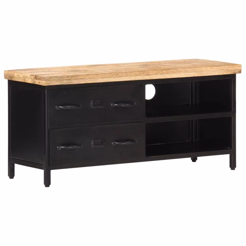 Berkfield Home Industrial TV Cabinet in Black Rough Mango Wood, W/D/H: 90 x 30 x 41 cm – 2