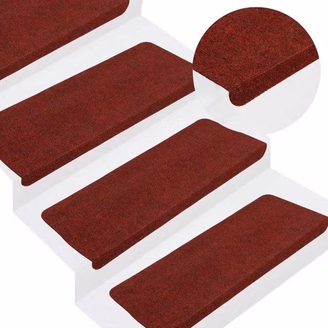 Berkfield Home Self-adhesive Non-slip Stair Mats, Red, 15 Pieces, W: 65 cm, D: 24.5 cm, H: 3.5 cm