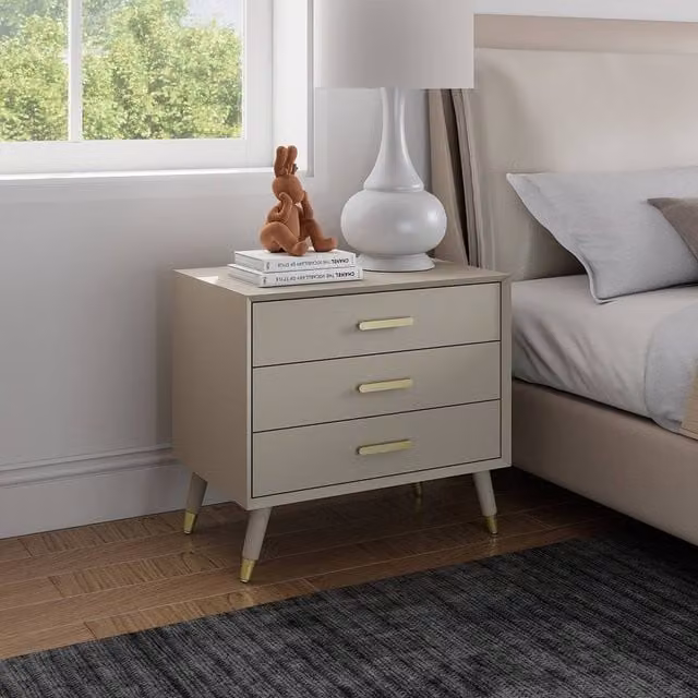 Melody Maison Oslo Large 3 Drawer Bedside Table in Taupe