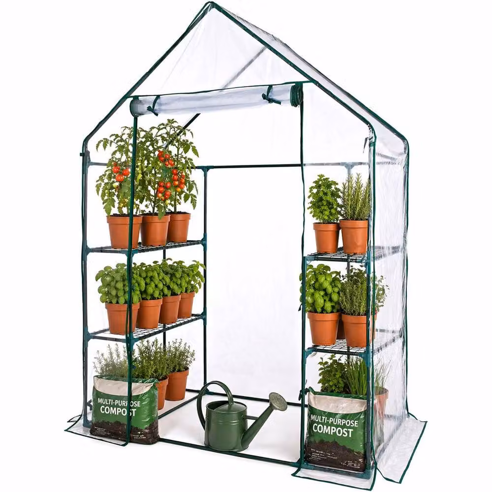 Neo 4 Tier Mini Greenhouse with Galvanised Steel Frame and Transparent PVC Cover, H 193 x W 143 x D 73 cm – 6
