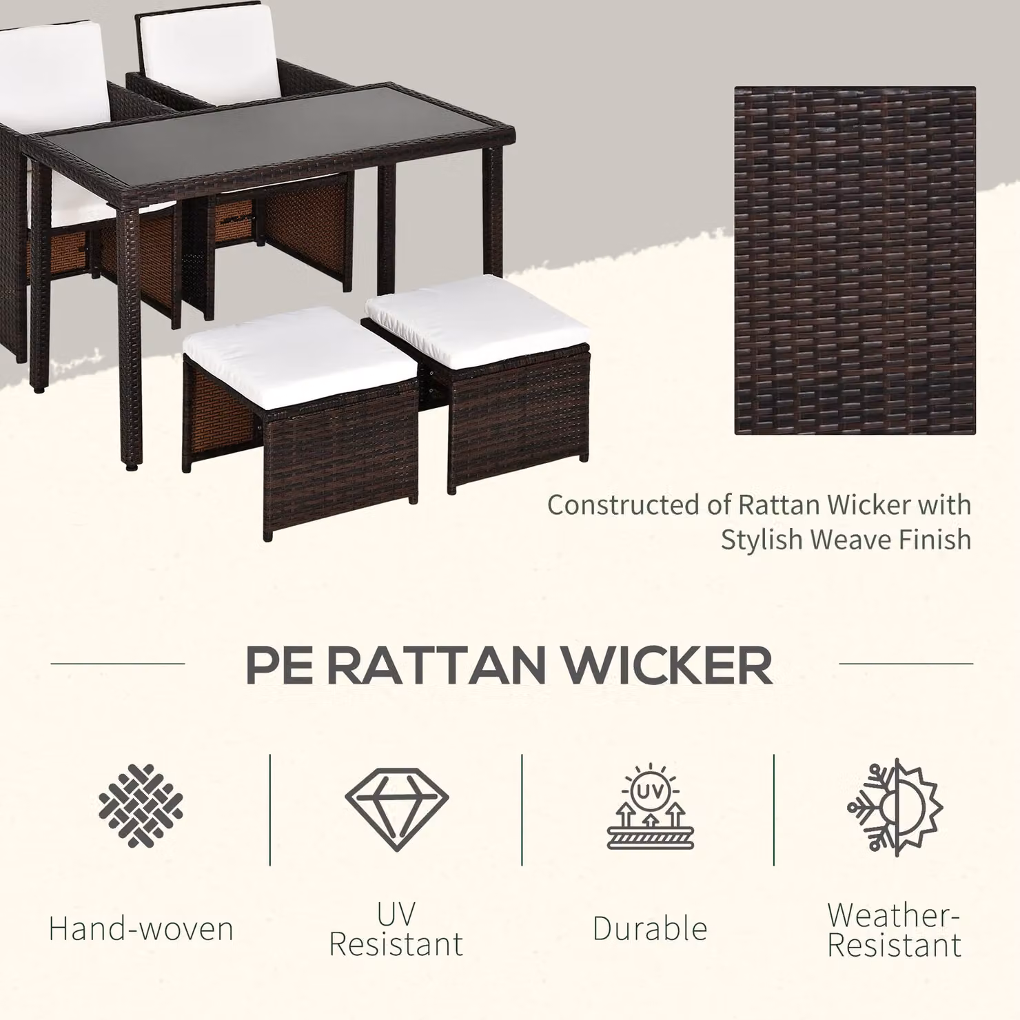 Outsunny 5 Piece Brown Rattan Wicker Weave Garden Sofa Set with Cushions and Footrest – 5