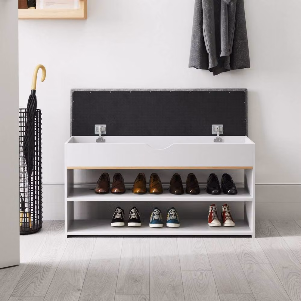 KORVIXA White Wooden Hallway Bench and Shoe Rack Storage Cabinet – 3