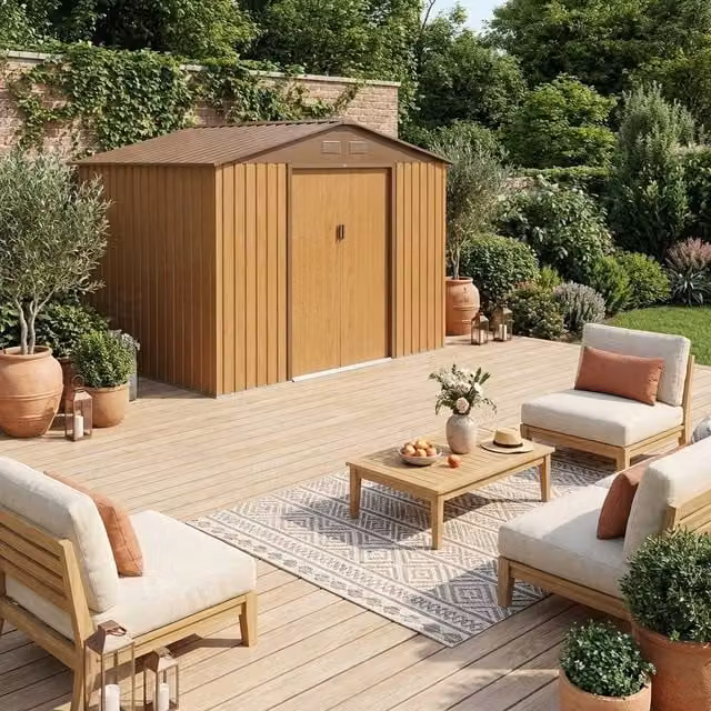 sweeek Metal Garden Shed with Anchoring Kit, Light Brown, 5.29m²