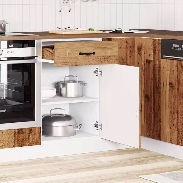 Berkfield Home Kalmar Kitchen Base Cabinet in Old Wood Brown, W/D/H: 81.5 x 50.0 x 46.0 cm