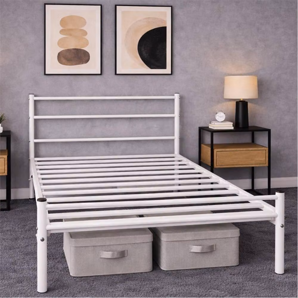 FLAVORA Heavy Duty Metal Cot Bed Frame in White – 2