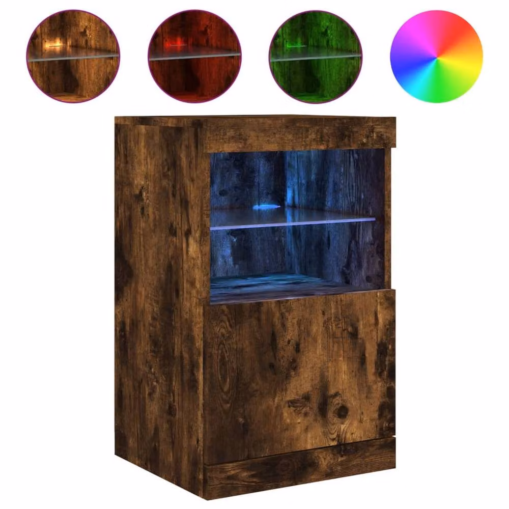 Berkfield Home Sideboard with Integrated LED Lights in Smoked Oak Brown, W: 41 cm, D: 37 cm, H: 67 cm – 2