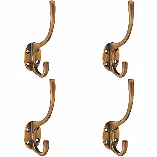 Loops 4 Pack Victorian Hat and Coat Hook on Oval Backplate in Antique Brass