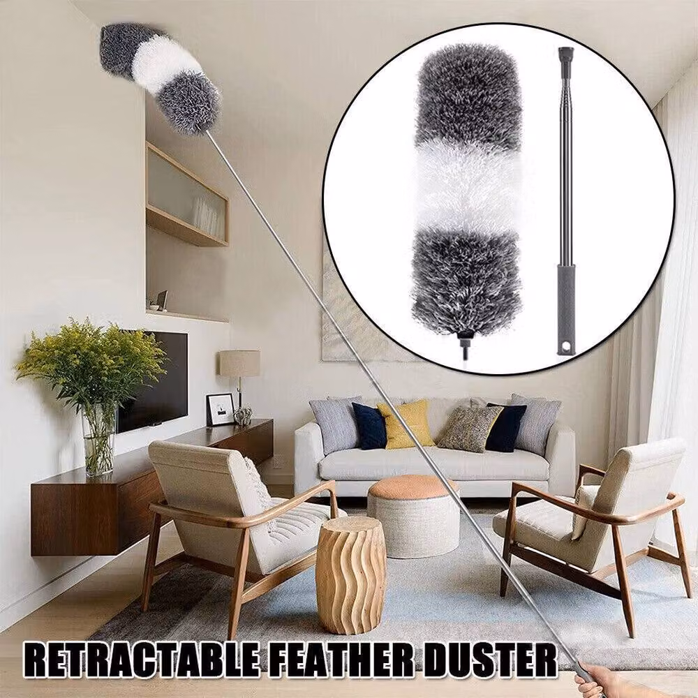 Havendro Extendable Microfibre Feather Duster with Telescopic Stainless Steel Handle, Grey, Length: 2.8 m – 4
