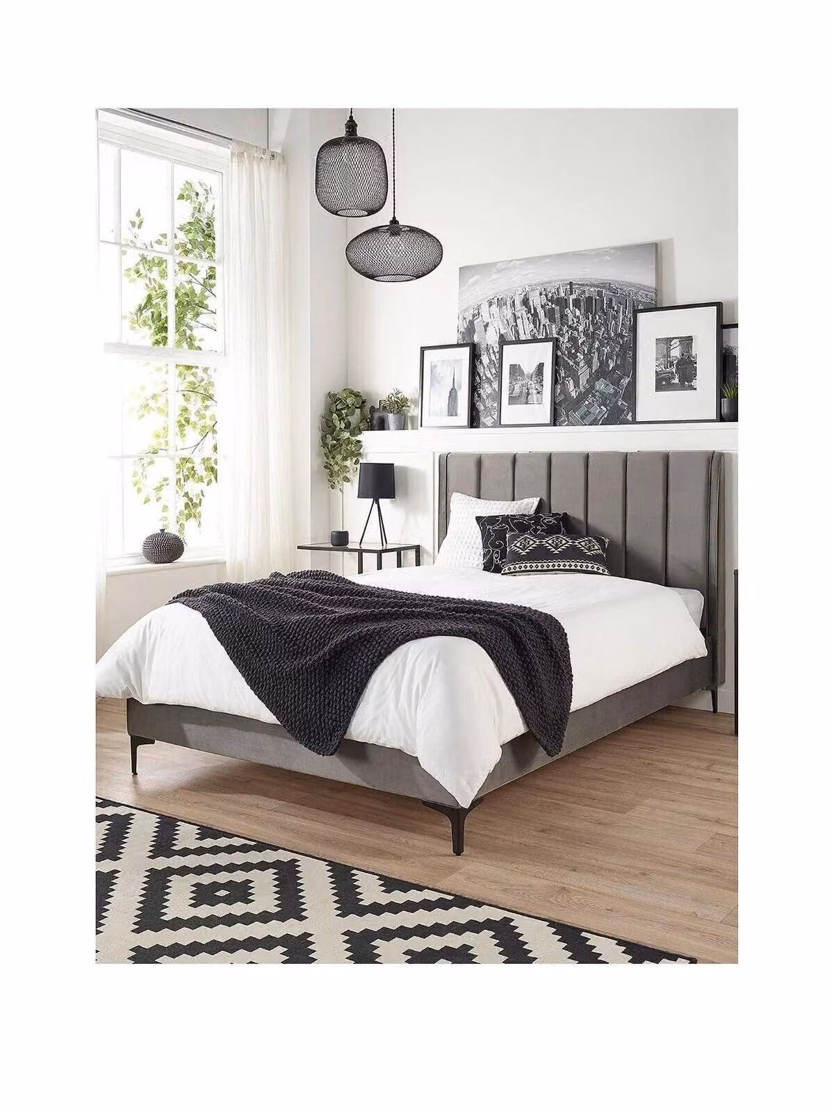Aspire Phoebe Modern Upholstered Kingsize Bed in Grey Velvet Fabric, W/D/H: 180 x 200 cm