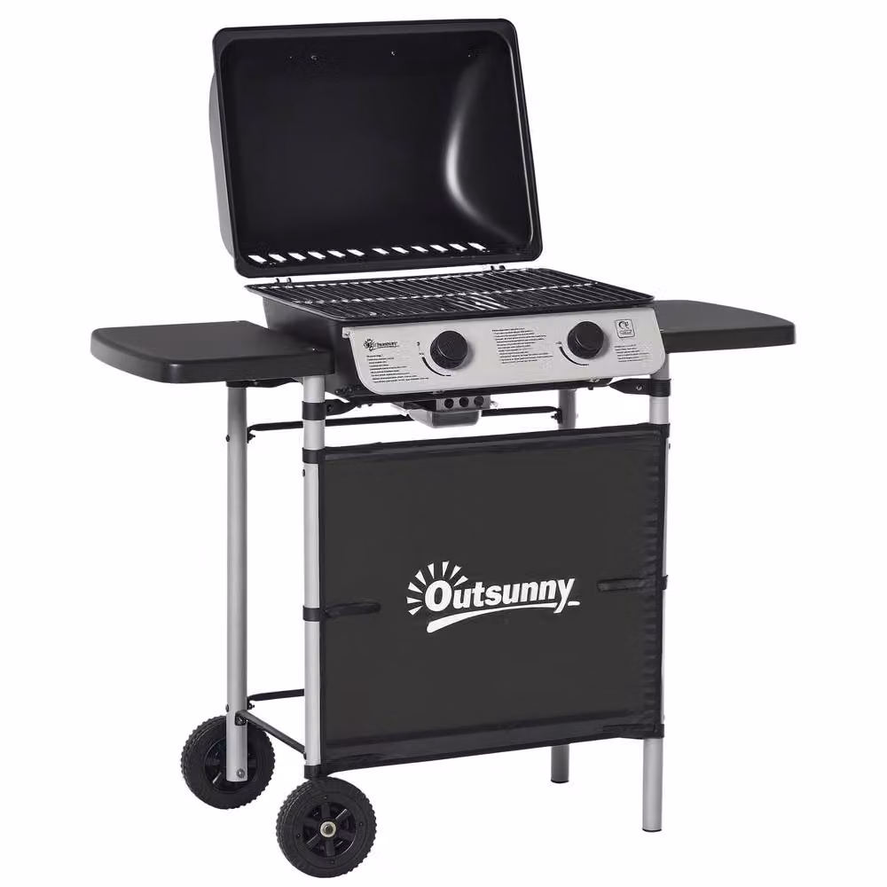 Outsunny Propane Gas Barbecue Grill with 5.6 kW Output in Black – 2