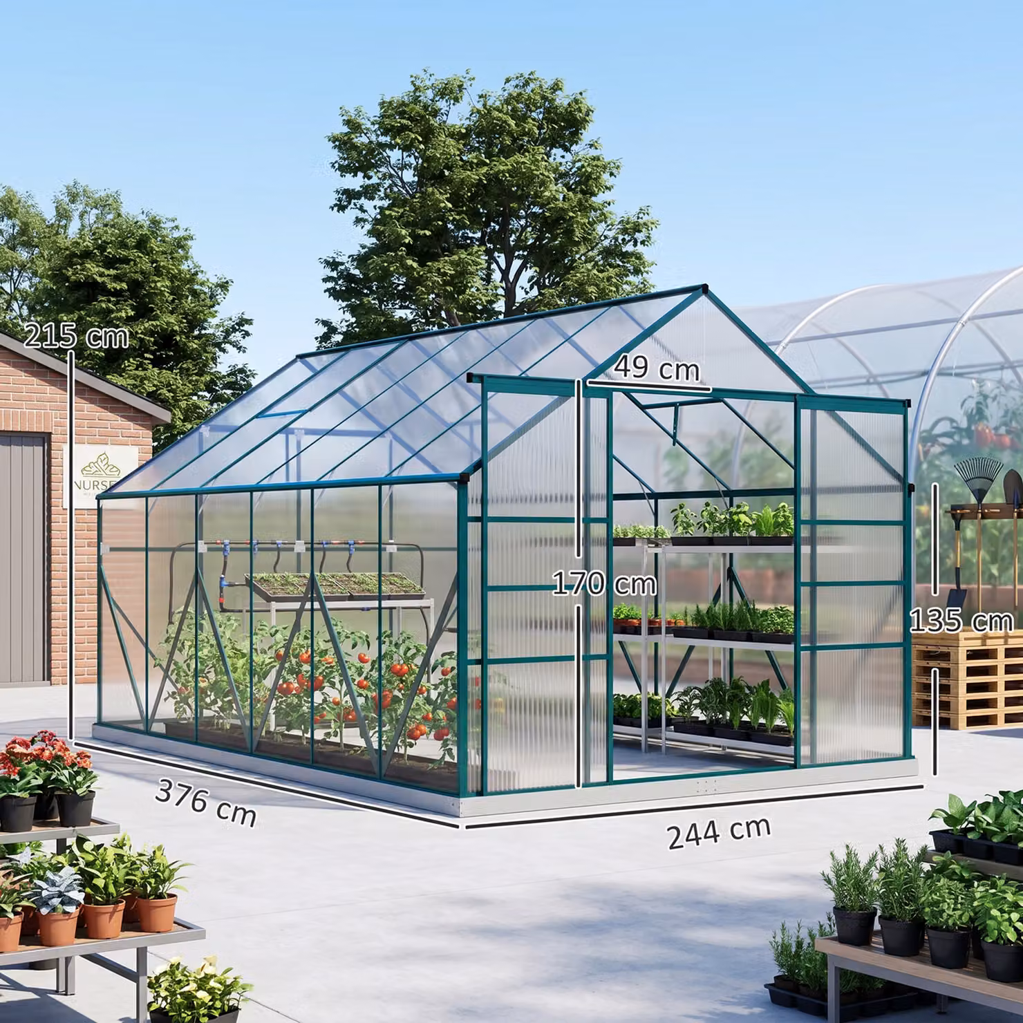 Outsunny Aluminium and Polycarbonate Walk-in Garden Greenhouse Kit with Adjustable Roof Vent and Rain Gutter, Clear, W: 243.84 cm, D: 244.0 cm, H: 215.0 cm – 3