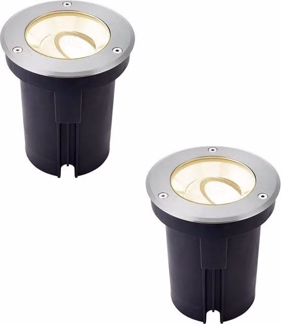 Loops 2 Pack Stainless Steel IP67 Ground Recessed LED Garden Lights in Silver with Warm White Tilting Head