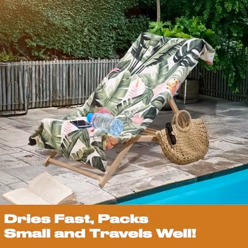 OHS Green Floral Microfibre Quick-Drying Beach Towel, W/D/H: 71 x 152 cm – 2