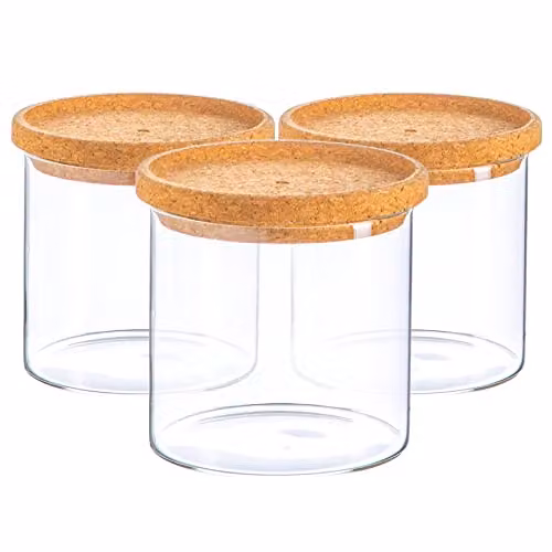 Argon Tableware Scandi Glass Storage Jars with Cork Lids, 550ml, 3 Pack, Transparent