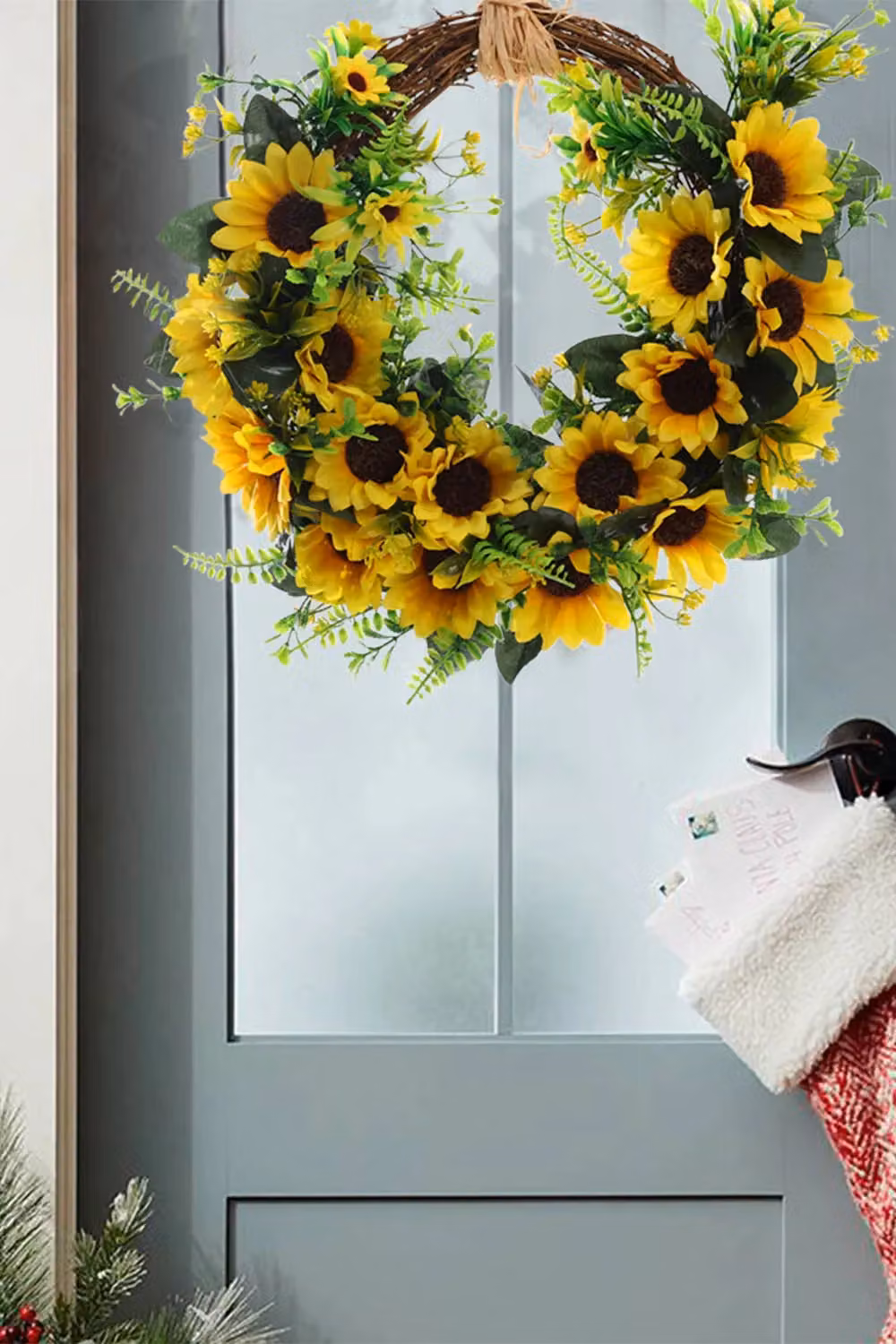 Living and Home Yellow Sunflower Rattan Wreath Hanging Door Decoration – 3